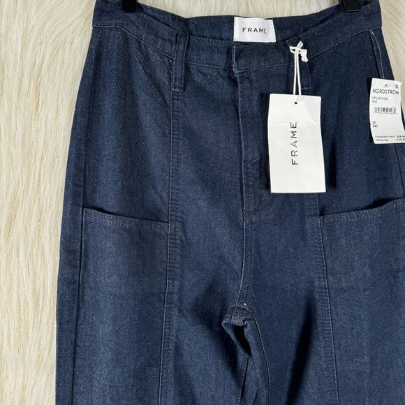 NWT Frame Seamed Pocket Pants Dark Blue Wash Women’s High Rise Stretch Size 25 - Picture 6 of 11